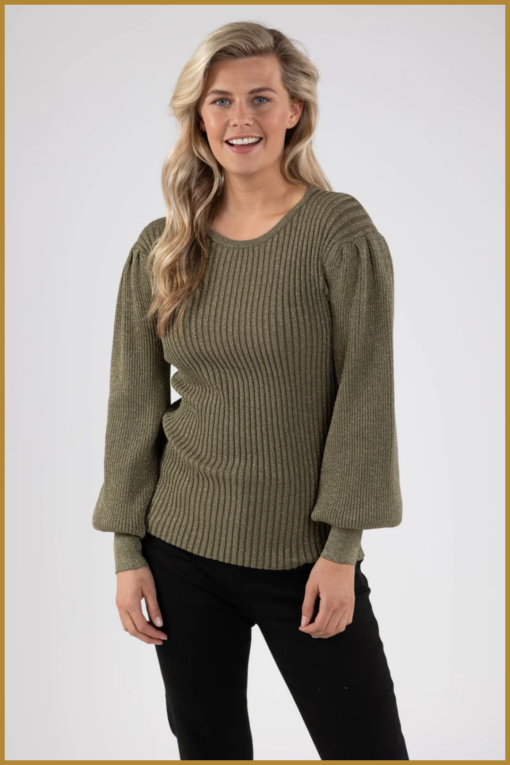 NUKUS Mullberry Pullover Lurex Burned Olive-NUK240027