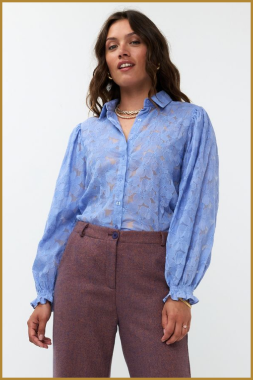 YDENCE - Blouse Birdie blauw -YDE240069