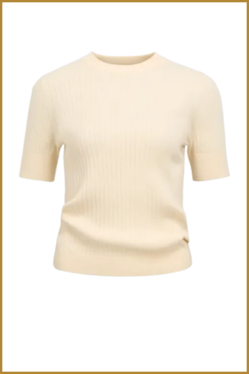 OBJECT- OBJNOELLE S/S KNIT T-SHIRT NOOS beige-OBJ250018 - Afbeelding 2