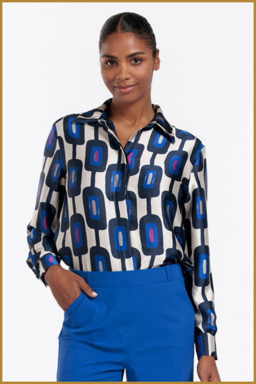 STUDIO ANNELOES-Hiske satin chain blouse-blauw-STU250001